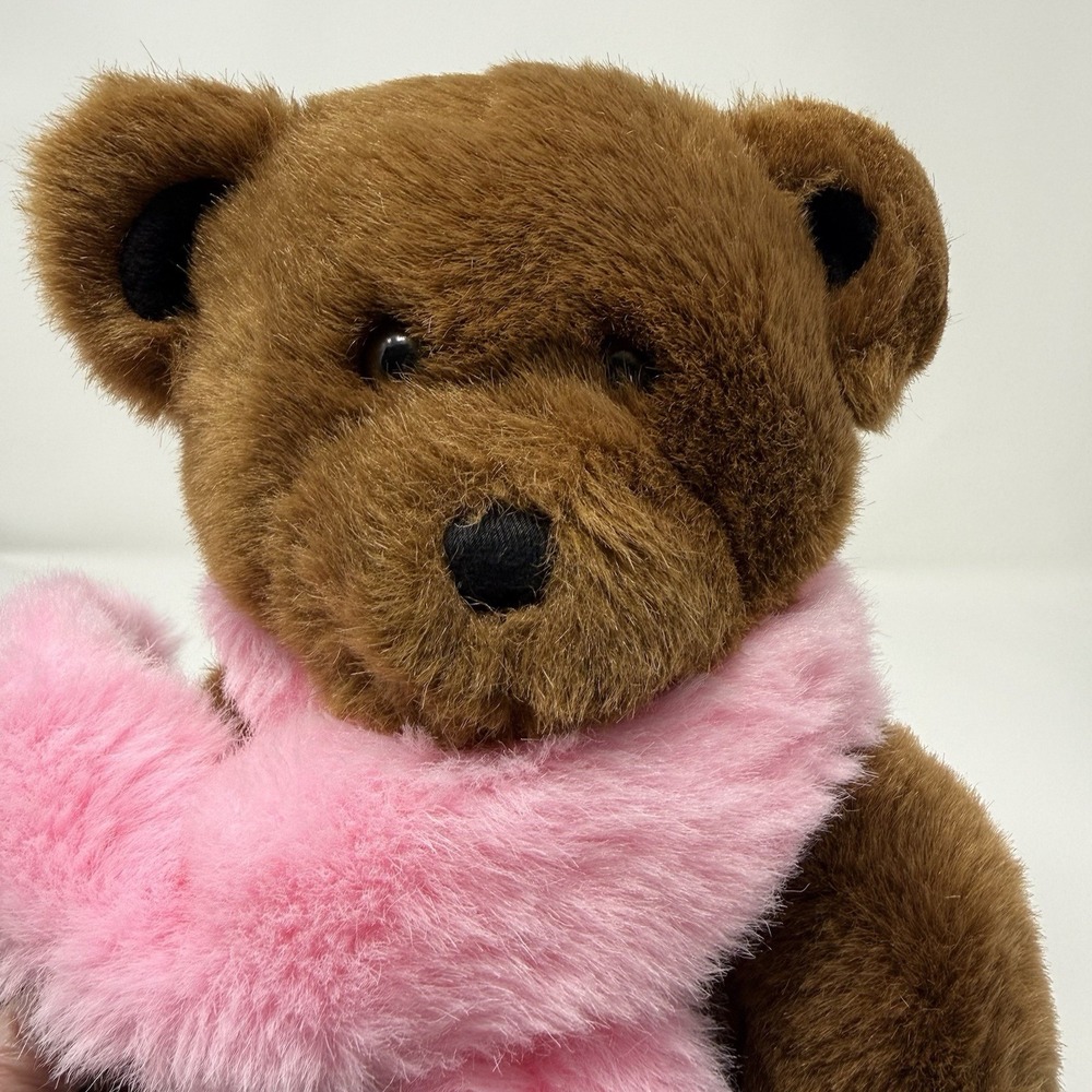 Darling! Build-A-Bear Classic Brown Teddy Bear Pink Boa Stuffed Animal BAB Plush